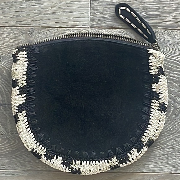 Anthropologie 💯 Black Suede Jasper & Jeera with Cream Metallic Stitching 7”x7” - Picture 2 of 5